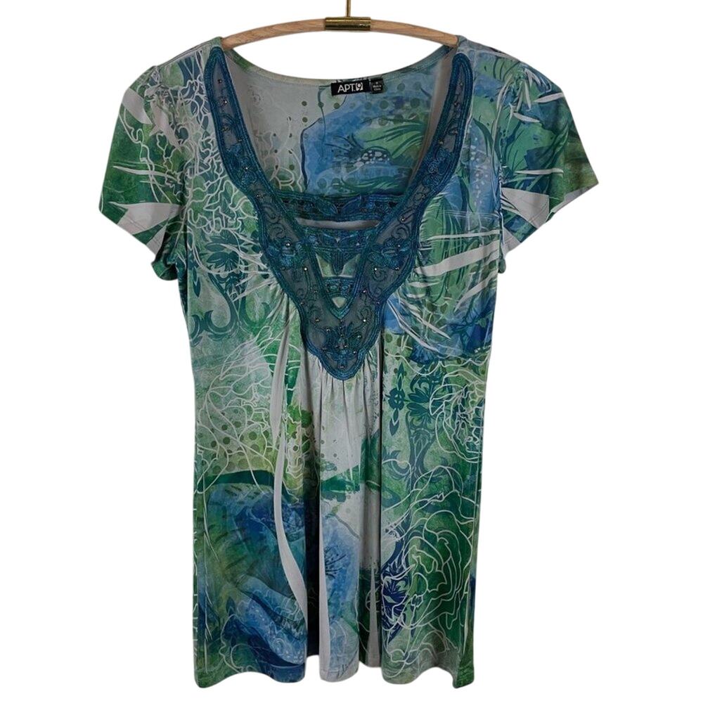 Apt. 9 Green & Blue Print Top Size Small